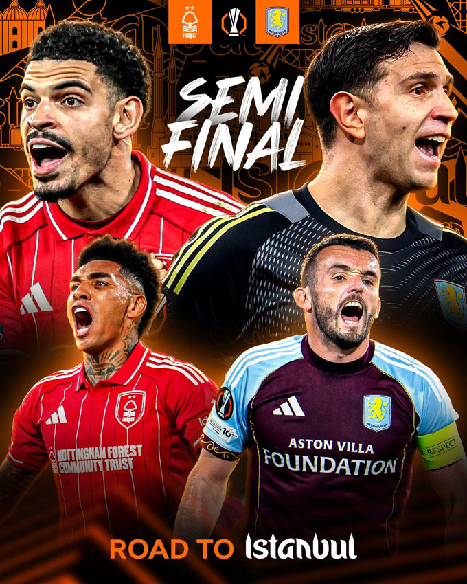 Aston Villa chạm trán Nottingham Forest tại bán kết Europa League. Ảnh - UEFA