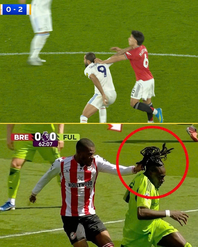 Cùng 1 tình huống kéo tóc nhưng trọng tài Tierney lại xử lý 2 trường hợp khác nhau