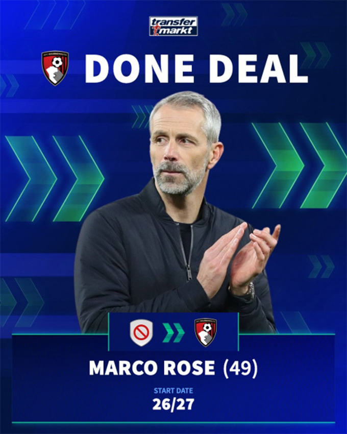 Marco Rose sẽ dẫn dắt Bournemouth từ mùa 2026/27