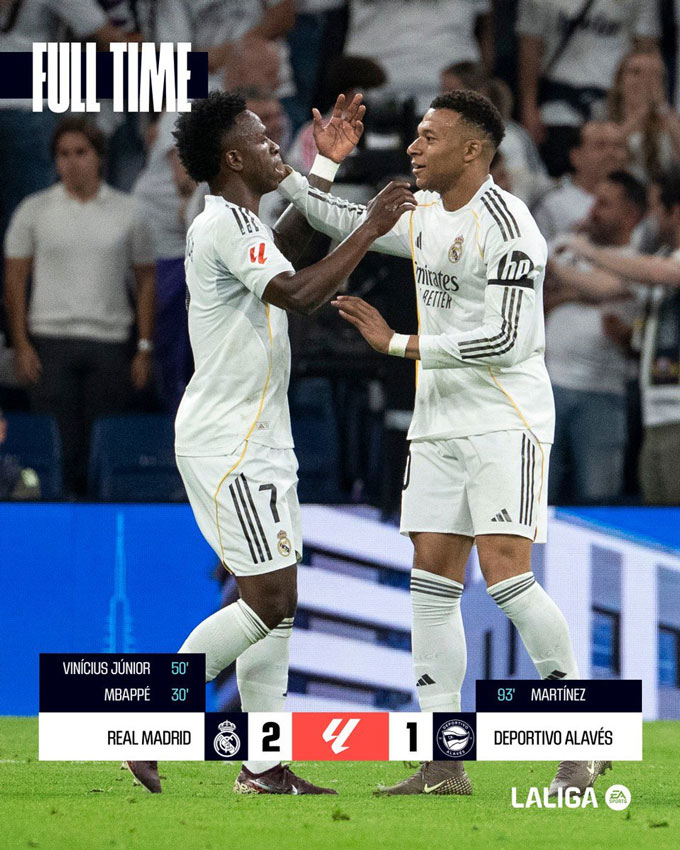 Vinicius và Mbappe giúp Real đánh bại Alaves - Ảnh: @LaLigaEN