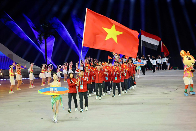Đoàn Thể thao Việt Nam tại lễ khai mạc Đại hội Thể thao bãi biển châu Á 2026. Ảnh: Tuyết Hoa