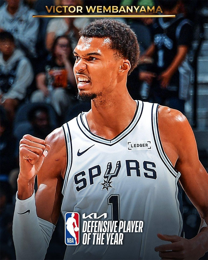 Wembanyama có danh hiệu DPOY đầu tiên trong sự nghiệp. Ảnh: NBA