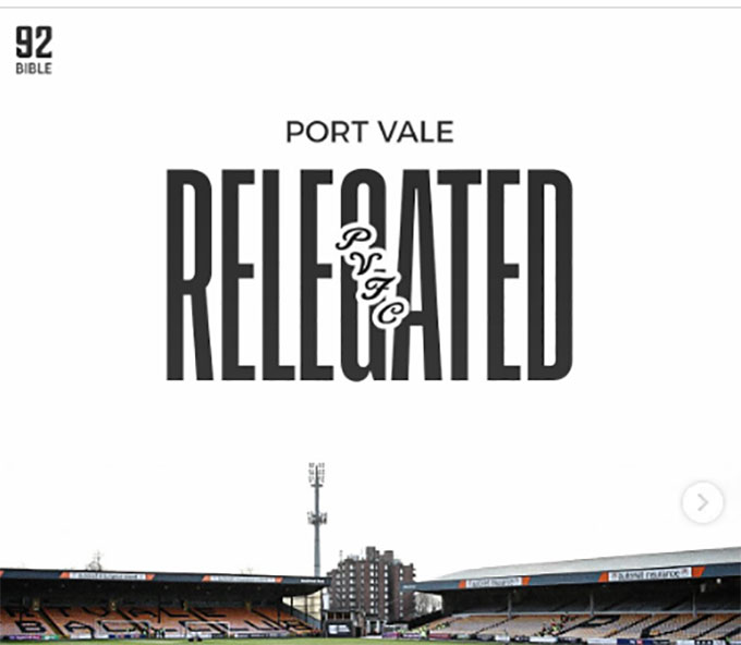 Port Vale đã chính thức xuống hạng