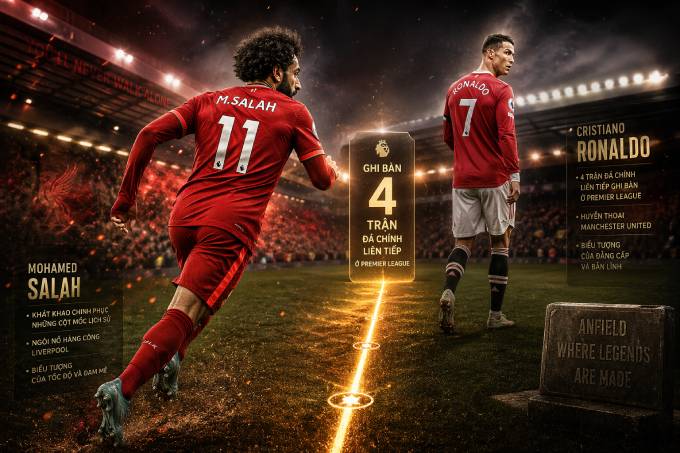 Salah sắp bắt kịp kỷ lục của Ronaldo
