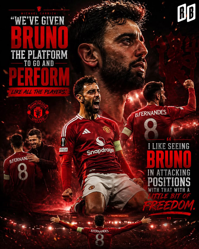 Carrick chọn cách xây dựng hệ thống của MU xoay quanh Bruno Fernandes - Ảnh: Redandblackunited