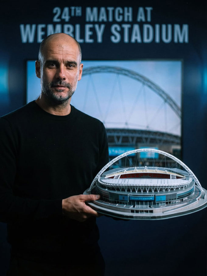 Pep sẽ có trận đấu thứ 24 tại sân Wembley chỉ trong 10 năm làm HLV của Man City - Ảnh: Fabrizio Romano