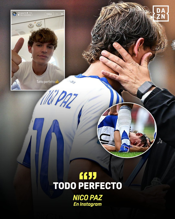 Nico Paz chấn thương đầu phải nhập viện nhưng sau đó thông báo không gặp vấn đề quá nghiêm trọng - Ảnh: DAZN