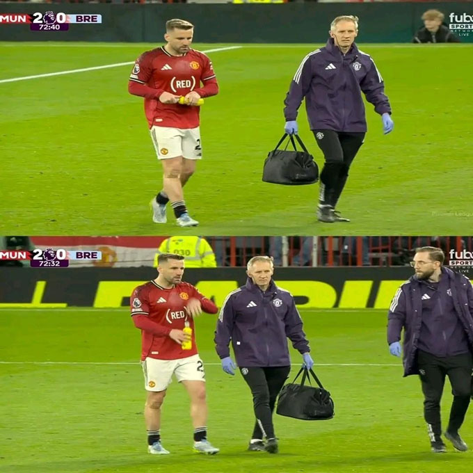 Shaw bị đau phải rời sân ở trận thắng Brentford - Ảnh: GIDEON MUFC