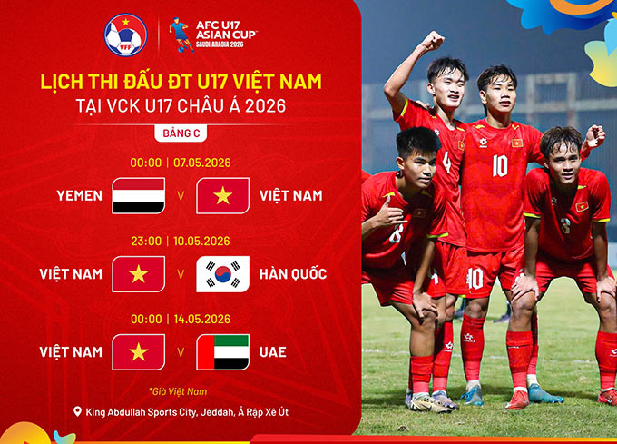 Lịch thi đấu của U17 Việt Nam tại VCK U17 châu Á 2026