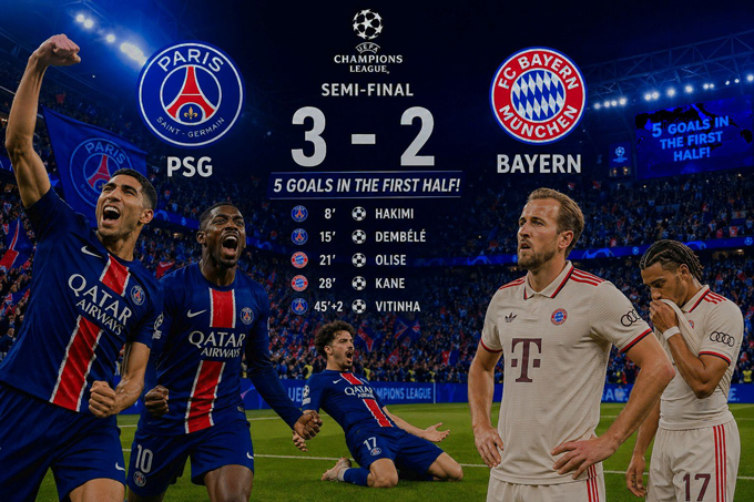 Trận PSG vs Bayern trở thành trận bán kết đầu tiên trong lịch sử có 5 bàn thắng trong hiệp một - Ảnh: Sweech 97