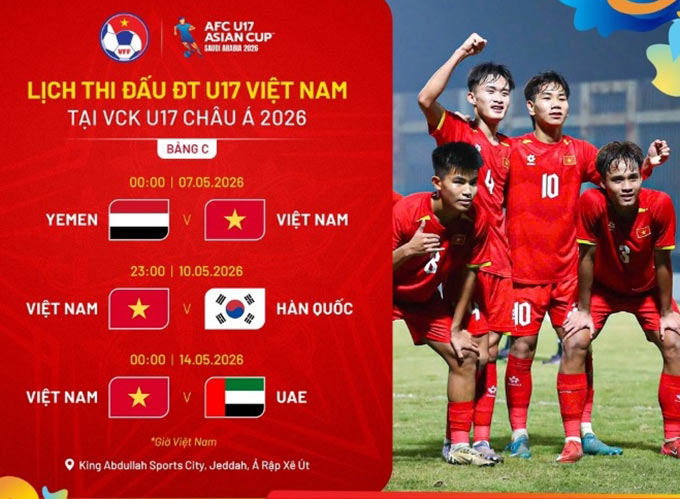 Lịch thi đấu của U17 Việt Nam tại VCK U17 châu Á 2026
