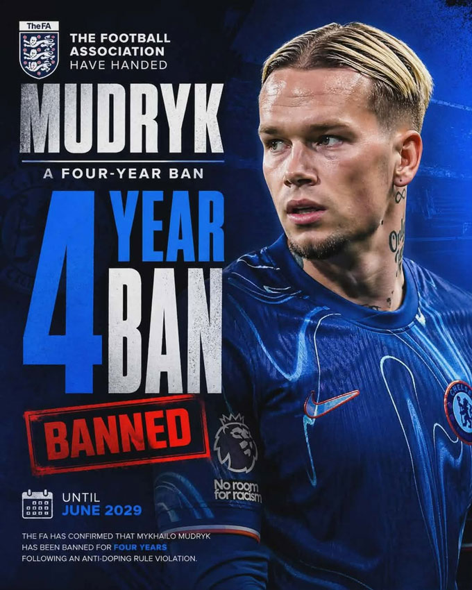 Mudryk bị FA cấm thi đấu 4 năm - Ảnh: CHELSEA FOOTBALL CLUB
