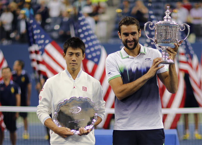 Nishikori (trái) giành danh hiệu á quân US Open 2014. Ảnh: ATP