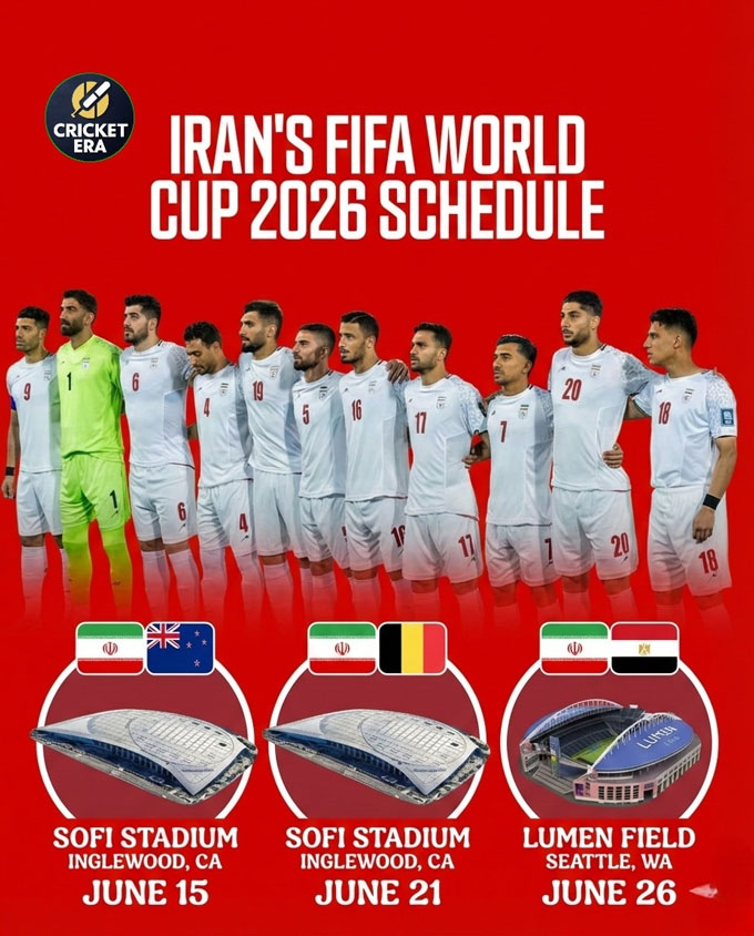 Lịch thi đấu của Iran tại vòng bảng World Cup 2026 - Ảnh: Cricket Era