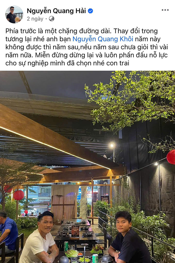 Cựu tuyển thủ Quang Hải an ủi con trai trên mạng xã hội