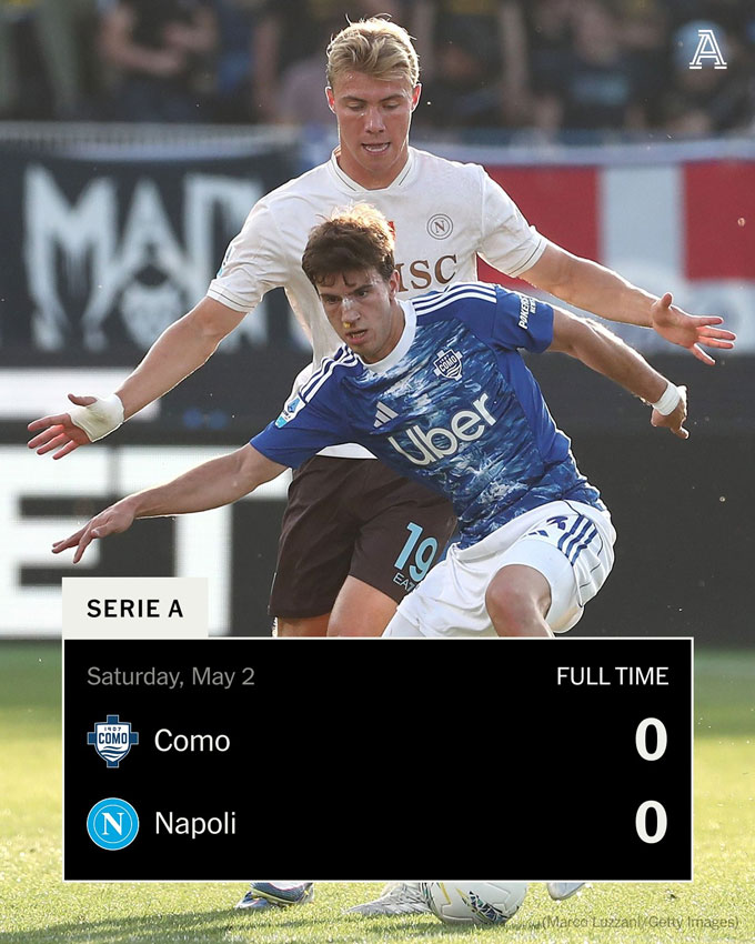 Napoli bị Como cầm hòa và gần như hết cơ hội bảo vệ ngai vàng Serie A - Ảnh: The Athletic