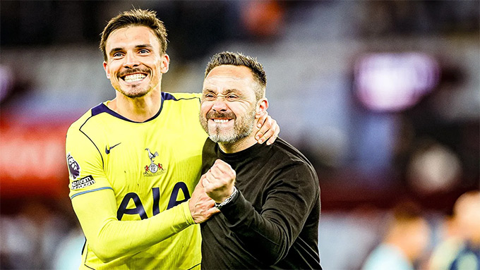 HLV De Zerbi ca ngợi các cầu thủ Tottenham sau chiến thắng trước Aston Villa