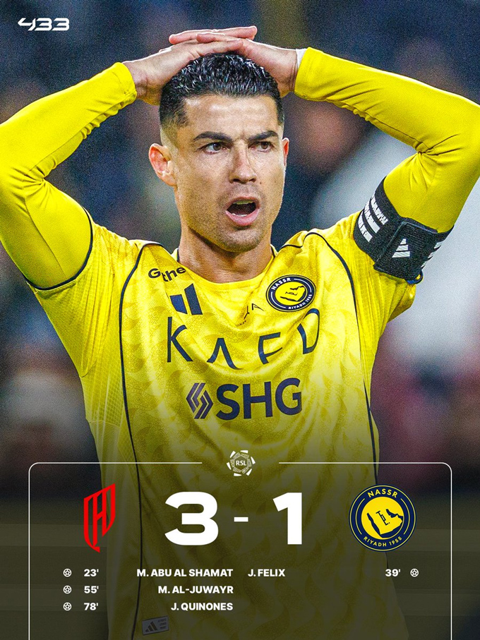 Al Nassr nhận thất bại 1-3 trên sân của Al Qadsiah - Ảnh: 433