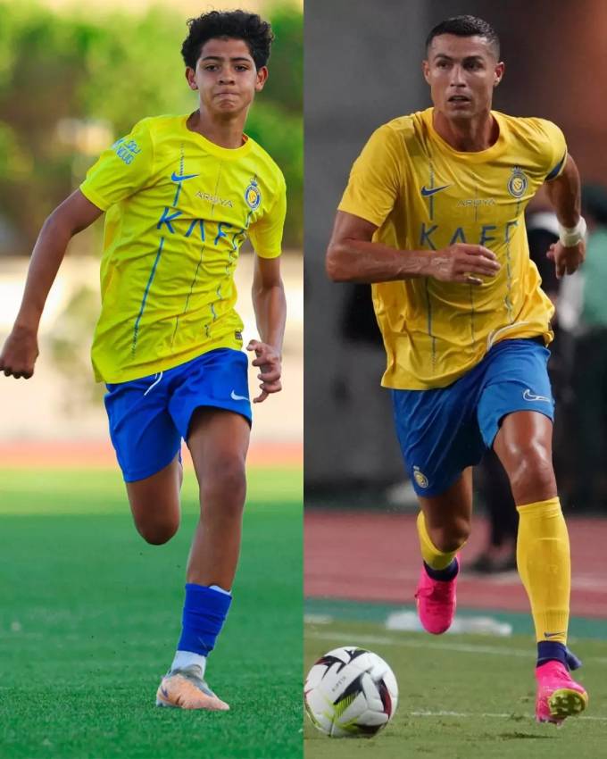 Hai bố con Ronaldo trong màu áo Al Nassr (ảnh: instagram)