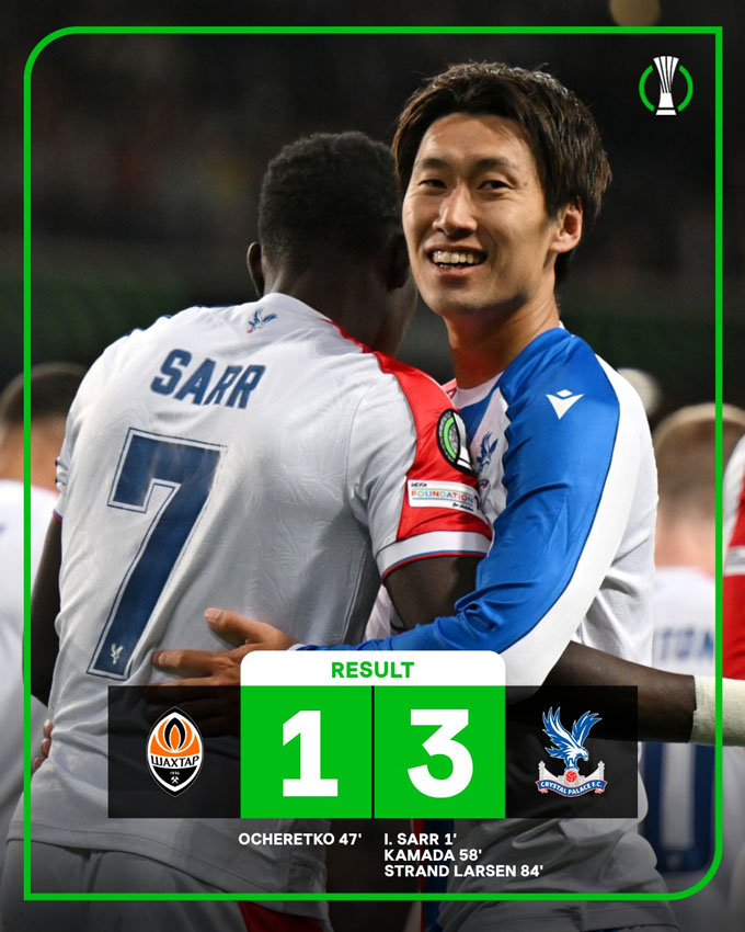 Palace thắng Shakhtar 3-1 ở lượt đi - Ảnh: UEFA Conference League