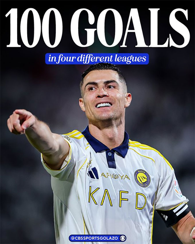 Ronaldo đã cán mốc 100 bàn ở 4 giải VĐQG khác nhau