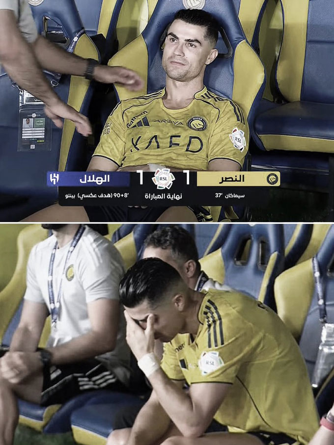 Ronaldo chán nản trên ghế dự bị - Ảnh: Fabrizio Romano