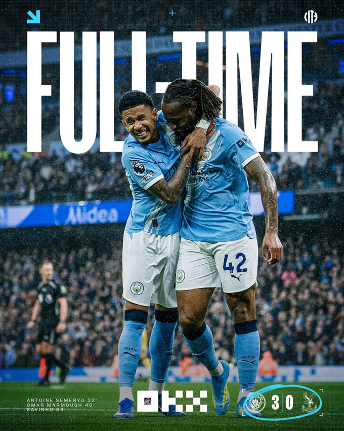 Man City đại thắng Palace - Ảnh: @ManCity