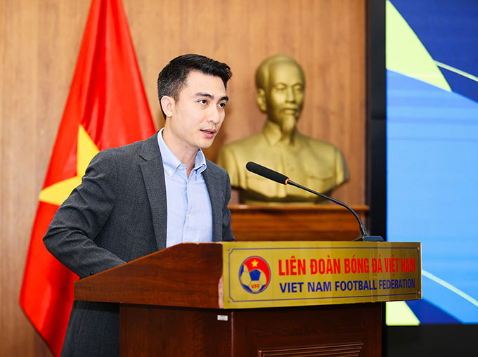 Ông Trần Anh Minh - Tổng Giám đốc Công ty TNHH Thương mại Thiết bị điện Thái Sơn Bắc kỳ vọng giải bóng đá nữ VĐQG sẽ là nơi ĐTQG tìm kiếm những nhân tố chất lượng - Ảnh: Đức Cường