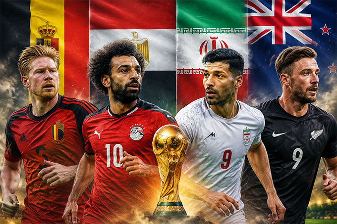 Bảng G World Cup 2026 có sự góp mặt của 4 anh tài gồm Bỉ, Ai Cập, Iran và New Zealand