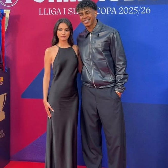 Yamal và Ines tại bữa tiệc ăn mừng danh hiệu vô địch của Barca