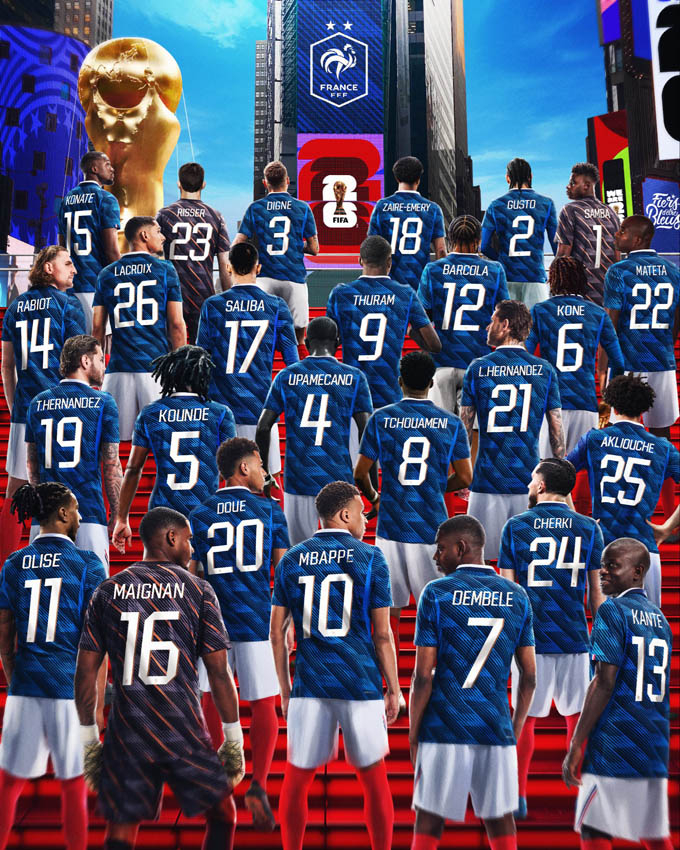Số áo các cầu thủ Pháp dự World Cup 2026 - Ảnh: @equipedefrance