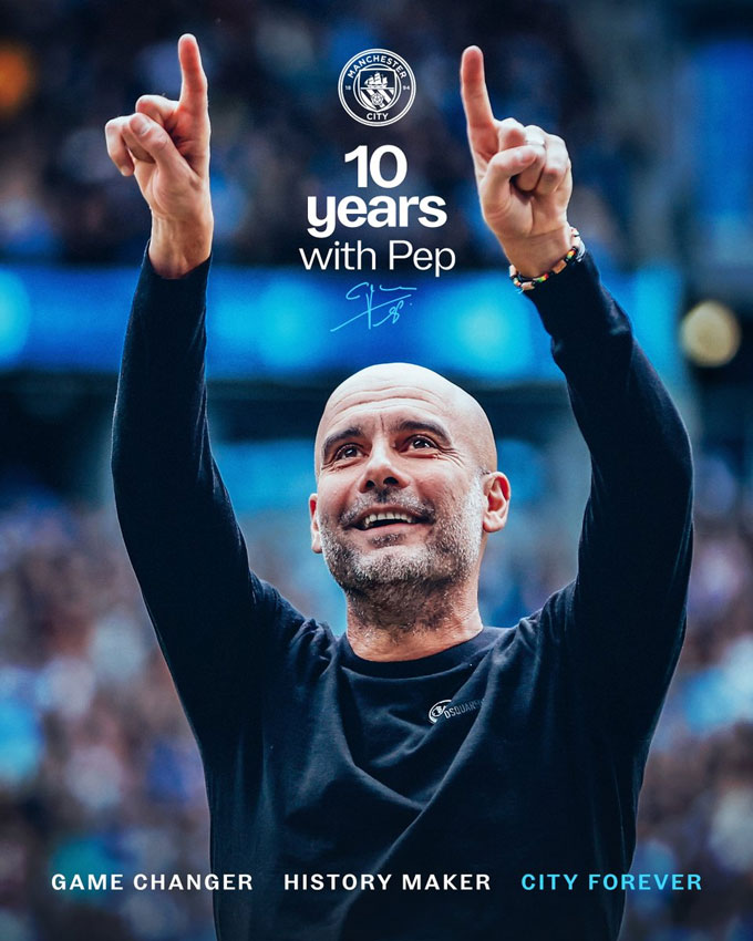 Pep sẽ chia tay Man City sau 10 năm gắn bó - Ảnh: @ManCity