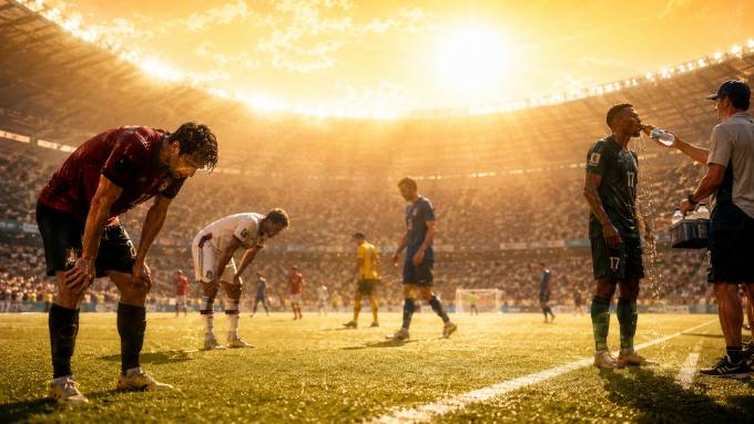 Nhiệt độ cao sẽ là vấn đề lớn với các đội bóng ở World Cup 2026 (ảnh do AI tạo)