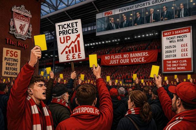 CĐV Liverpool phản đối kế hoạch tăng giá vé của giới chủ (ảnh do AI tạo)