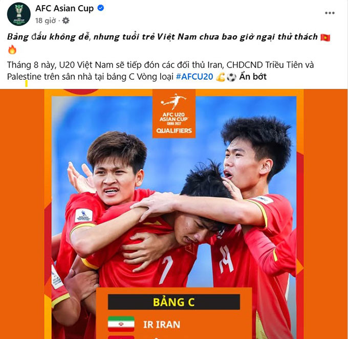 AFC tin U20 Việt Nam có thể tận dụng lợi thế sân nhà và có kết quả tốt. Ảnh: FB AFC Asian Cup