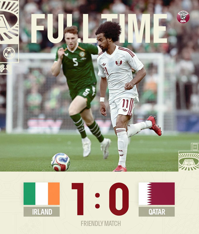 Ireland đánh bại Qatar ở trận giao hữu - Ảnh: @QFA_EN
