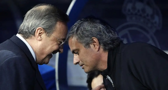 Jose Mourinho (phải) được chủ tịch Florentino Perez của Real Madrid đặt rất nhiều sự kỳ vọng