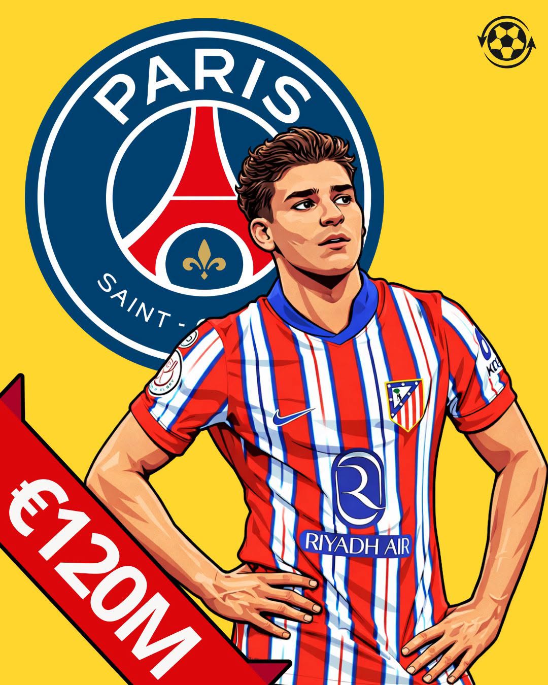 Trên hàng công, PSG ưu tiên chiêu mộ một tiền đạo đa năng số 9 như Julian Alvarez 