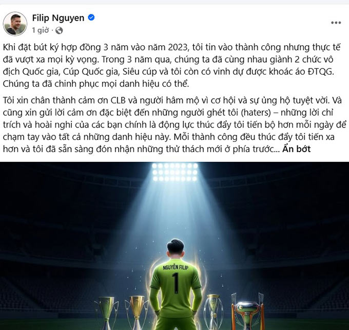 Nguyễn Filip gây chú ý với dòng trạng thái úp mở về tương lai. Ảnh: FB Nguyễn Filip