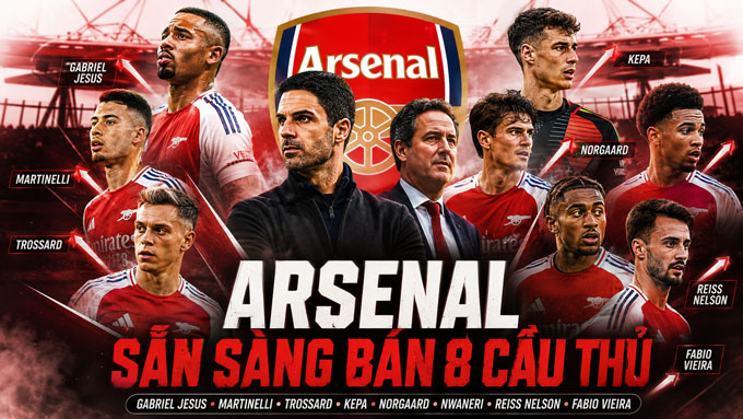 Arsenal sẵn sàng bán 8 cầu thủ ở Hè 2026