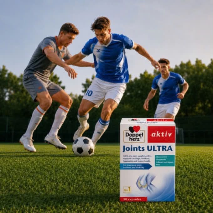 Doppelherz Joints ULTRA đồng hành trong từng bước chạy, nuôi dưỡng sụn khớp dẻo dai để bạn làm chủ mọi trận đấu. 
