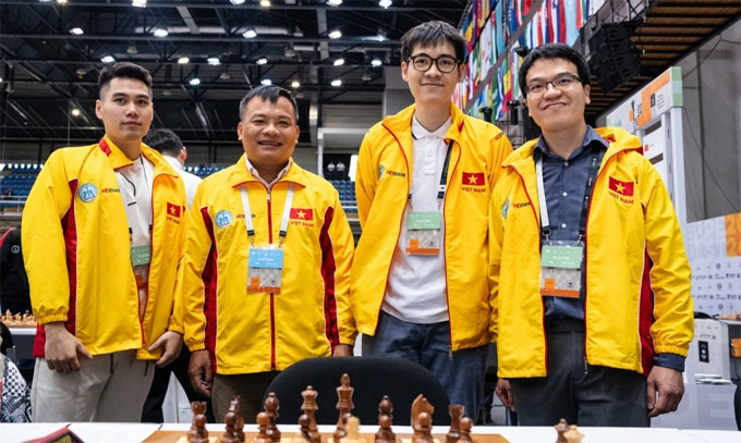 Các kỳ thủ đội nam tại Olympiad cờ vua 2024 ở Budapest, Hungary. Ảnh: FIDE