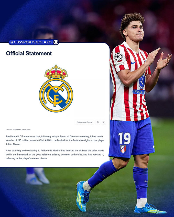 Real thông báo đã gửi lời đề nghị 150 triệu euro cho Alvarez - Ành: CBS Sports