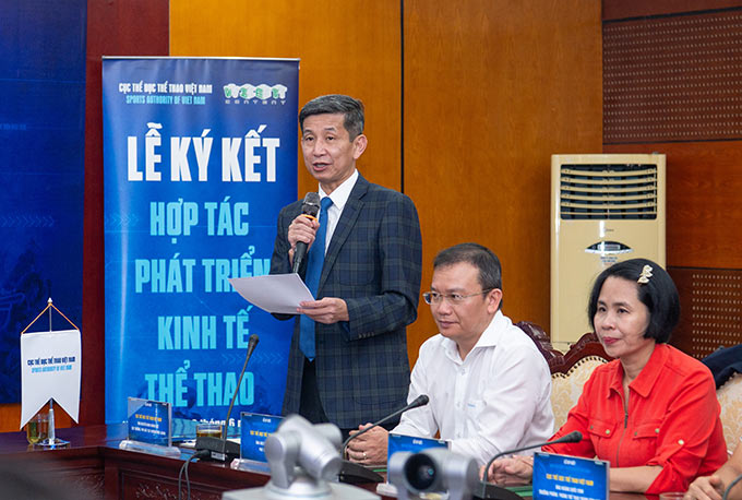 Cục trưởng Cục Thể dục Thể thao Nguyễn Danh Hoàng Việt phát biểu tại Lễ ký kết. Ảnh: BTC