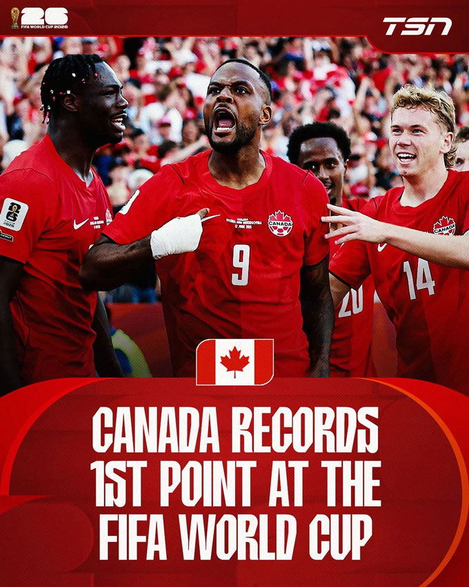 Canada có điểm số đầu tiên trong lịch sử tham dự World Cup - Ảnh: TSN