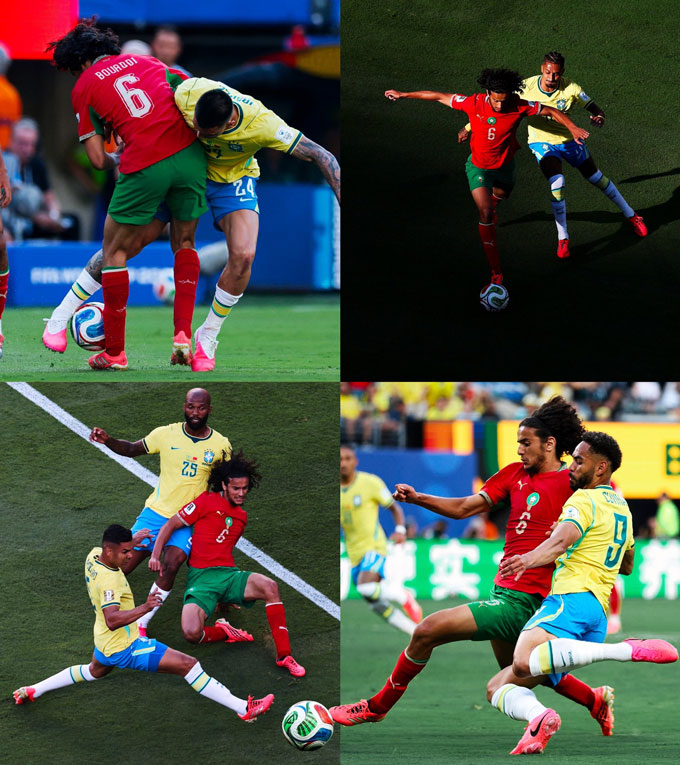 Bouaddi có màn trình diễn ấn tượng trước hàng tiền vệ của Brazil - Ảnh: @BouaddiAyyoub