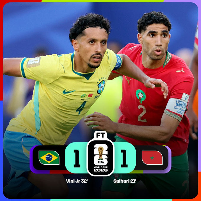 Brazil bị Morocco cầm hòa 1-1 ở trận ra quân World Cup 2026 - Ảnh: @FIFAWorldCup