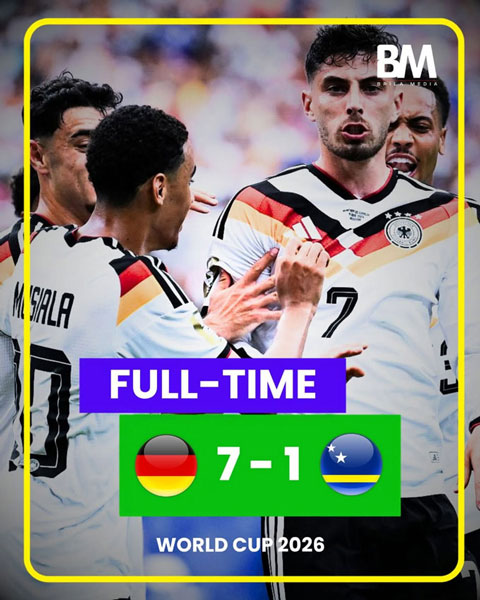 Curacao thảm bại 1-7 trước Đức ở trận đầu tiên thi đấu tại World Cup - Ảnh: Sports Radio Brila FM