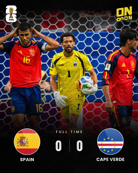 Tây Ban Nha bị Cape Verde chia điểm ở trận ra quân World Cup 2026 - Ảnh: Neyon on