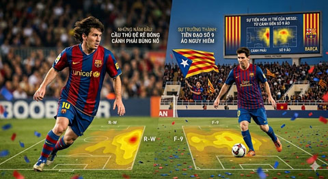 Messi chuyển từ cầu thủ chạy cánh phải thành một số 9 ảo tại Barca